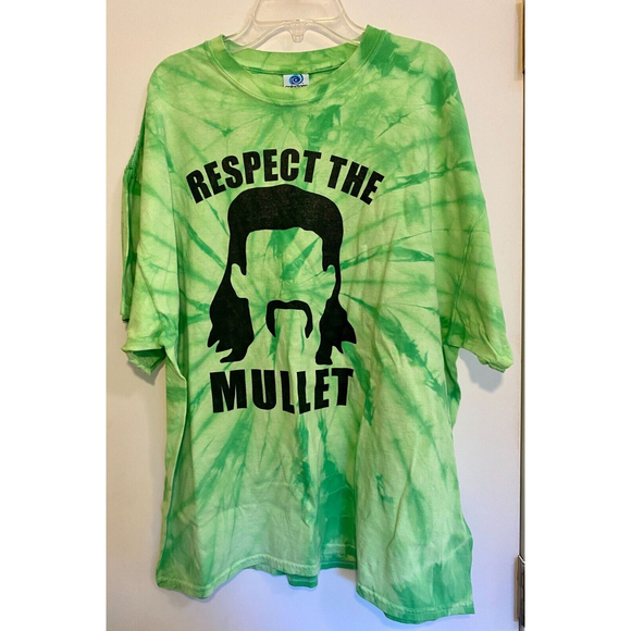 Men's Funny Graphic T-Shirt Respect The Mullet 2XL Green Tie-Dye - Picture 2 of 4